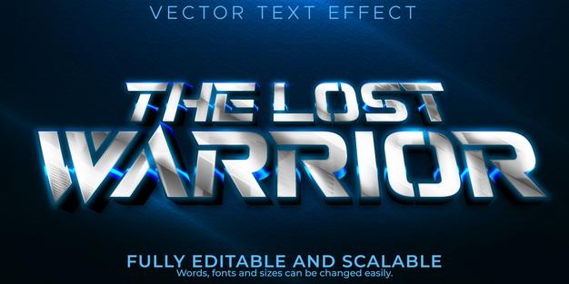 Warrior text effect, editable metallic and shiny text style Free Vector