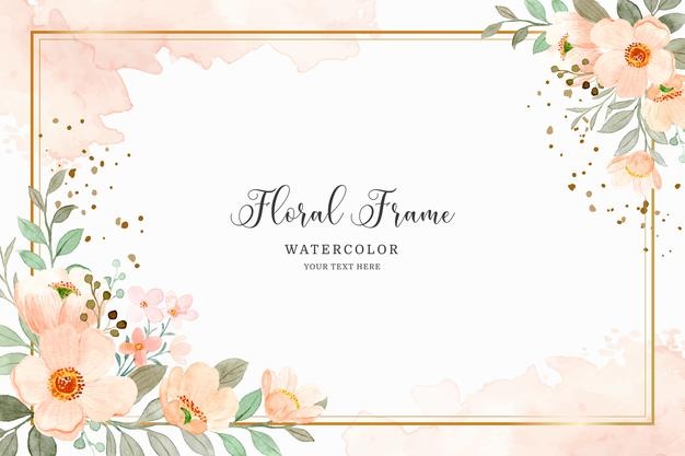 Watercolor floral background with golden frame