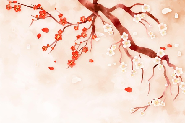 Watercolor plum blossom background