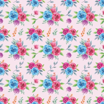 Watercolor seamless pattern of blue and purple rose
