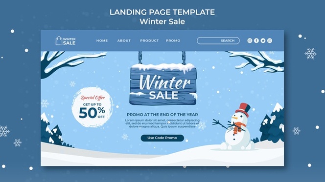 Winter sale landing page design template