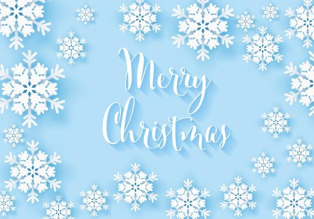 Winter snowflake greeting banner with blue background merry christmas white snow invitation card