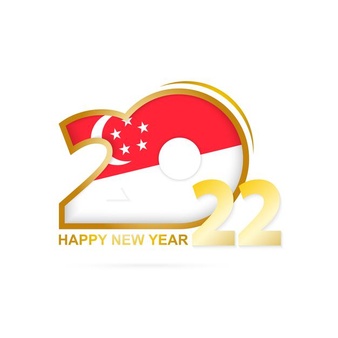 Year 2022 with singapore flag pattern. happy new year design.